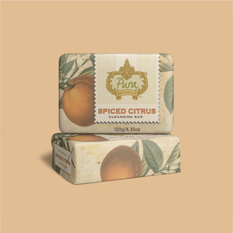 pura botanica spiced citrus skin bar label design